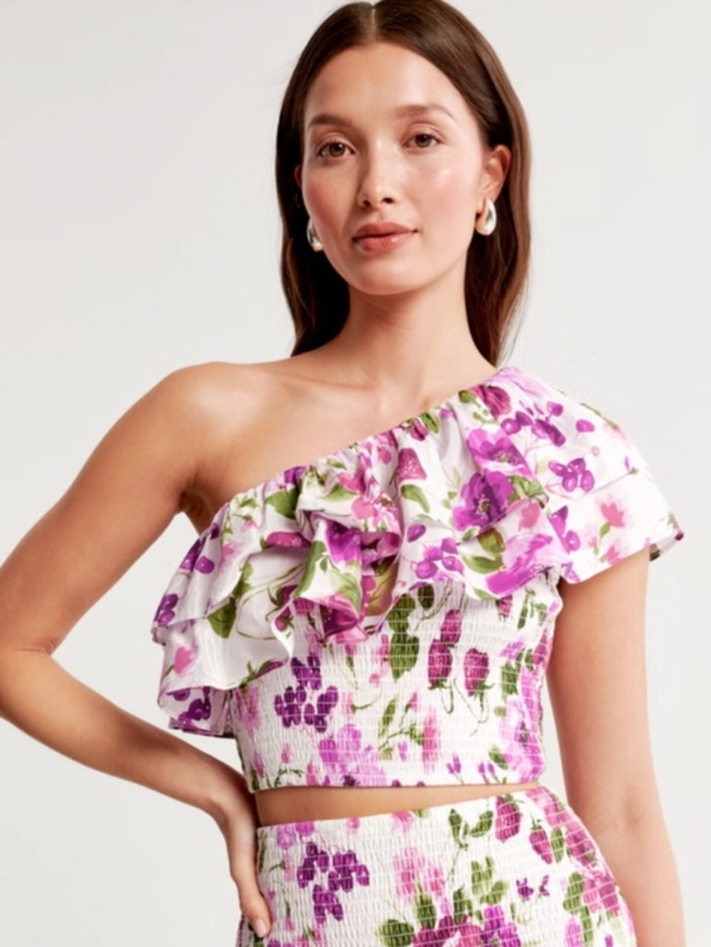 Abercrombie & Fitch NWT Asymmetrical One-Shoulder Ruffle Pink Fruit Crop Small